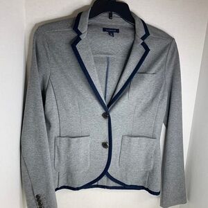 Lands' End Heather Gray Cardigan W/ Navy Accents SIZE 4